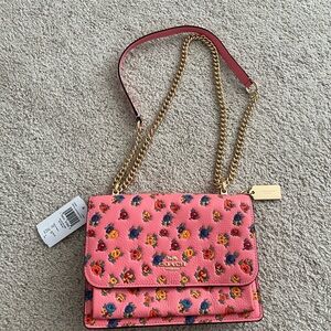 Coach Pink and Gold Shoulder Bag with Chain Strap
